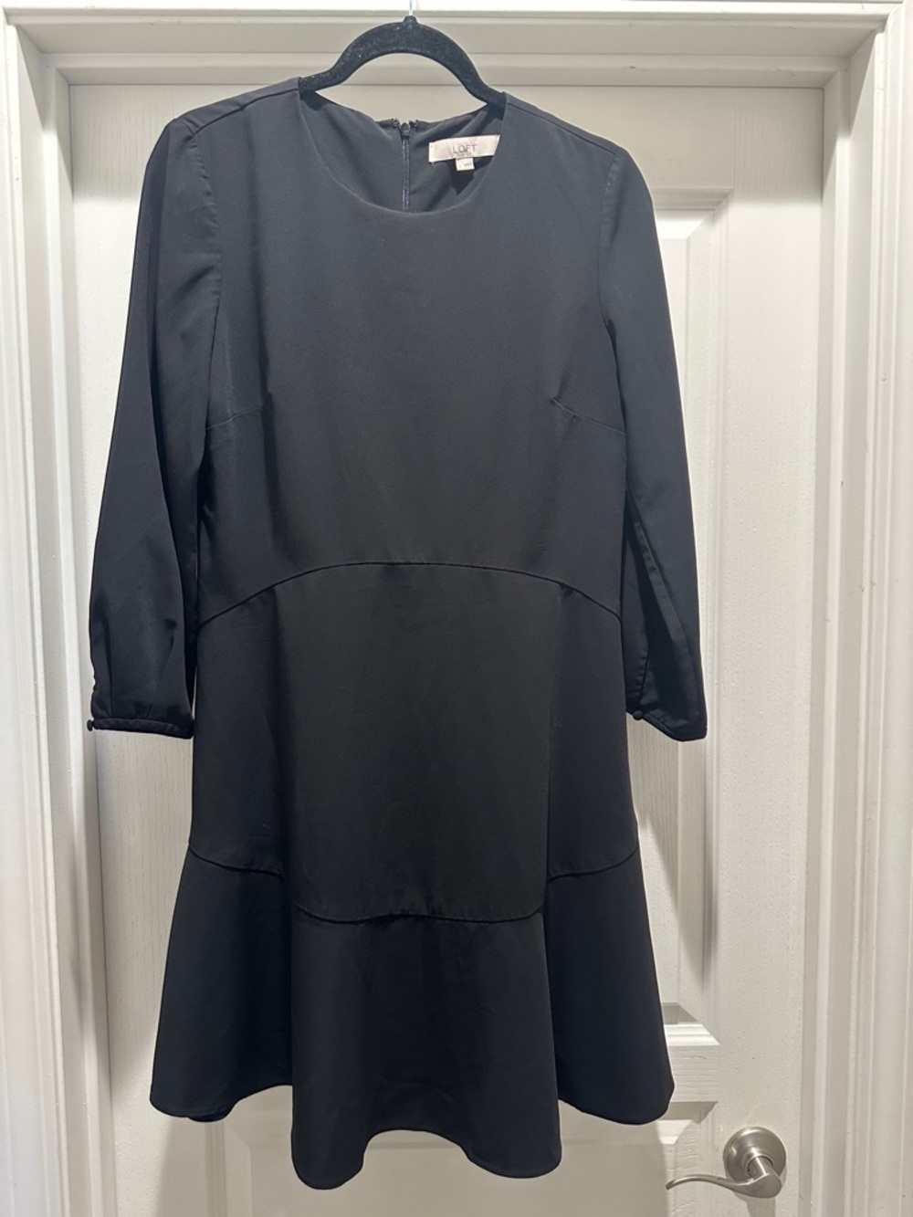 LOFT Black Long-Sleeve Tiered A-Line Dress